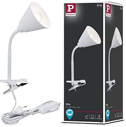 Paulmann 95431 Klemmleuchte Vitis mit Flexarm rund max. 20 Watt Lampe Schnurschalter Weiß Metall, Kunststoff E14 ohne Leuchtmittel