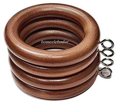 HomeElabador®35mm Wooden Curtain Hook Rings with Eyes Colour Coated (Oak, 24)