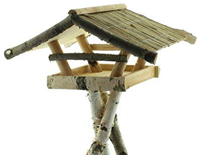 Vogelhaus Odeweg Futterhaus Vogelvilla aus Echtholz mit Dach aus Schilfrohrmatten Handarbeit