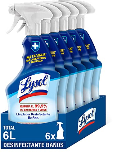 Lysol - Limpiador Desinfectante Antical Baño, mata virus y bacterias sin lejía, aroma frescor marino - pack de 6 x 1 L, total 6L