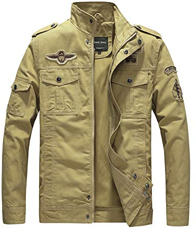 YAOTT Giacca da uomo Cargo militare per la mezza stagione, in cotone, collo alto, leggera, per autunno e esterno, con tasche multiple 9931kaki sottile XXL