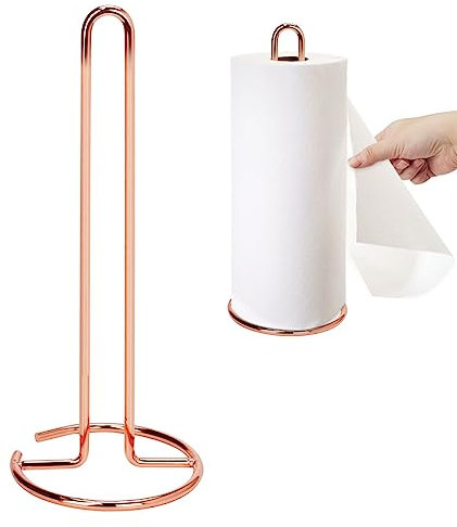 Rose Gold Kitchen Roll Holder - Free Standing Paper Towel Dispenser and Napkin Holder - Pink Accessories for Kitchens