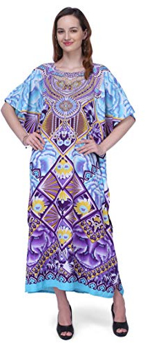 Miss Lavish London Caftán Túnica Múltiples Tamaños Incluyendo Plus Tamaño Cubierta Playa Arriba, Maxi Vestido, Pijamas Elegante y Glamoroso Kimono [K-131], 132-morado, M