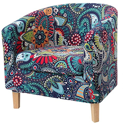 hyha 2 Pieces Printed Tub Chair Slipover with Cushion Cover, Removable Stretch Club Chair Cover for IKEA Tullsta, Armchair Cover Furniture Protector for Living Room,Blue Green