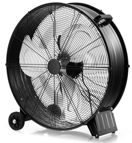 GOPLUS Ventilateur Indutriel à Roulettes avec 3 Vitesses, Bouton d’Ajustement, Poignée Latérale, Facile à Transporter, pour Patio, Garage, Atelier (Noir)