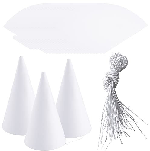 Haconba 60 Stück weiße Party Kegel Hüte Einfarbig Geburtstag Papierkegel Hüte mit elastischem Seil für DIY Handwerk Geburtstag Erntedankfest Neujahr Party Supplies