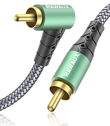 RAWAUX 90 Grad Gewinkelt Cinch Audio Kabel -8M Chinch auf Chinch Stereo Audiokabel, Rechtwinkliges Subwoofer Kabel für Verstärker, Lautsprecher, Soundbar, Heimkino und HiFi Systeme
