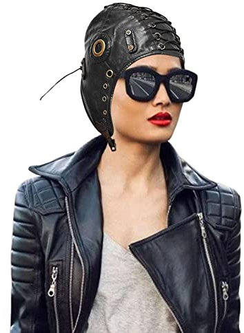 delr Pilotenmützen mit Brille, Mittelalterliches Retro-Stil Pilotenhut Kostü Steampunk, Flugzeughut für Rollenspiel-Musikfestival-Kostümparty