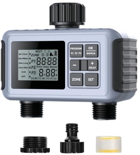 Shrivee Bewässerungscomputer 2 Ausgänge Automatische Einfache Bedienung Gartenbewässerung Wasser Zeitschaltuhr mit 3 Programme