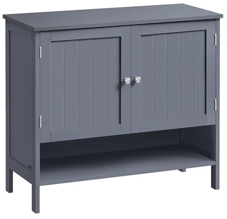 VASAGLE Schuhschrank, Schuhregal, Schuhaufbewahrung, moderner Landhausstil, freistehender Schrank mit höhenverstellbaren Ablagen, 35 x 80 x 70 cm, Eingangsbereich, schiefergrau LBC044G01