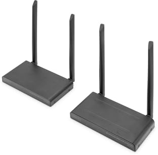 DIGITUS DS-55328 Trådlös HDMI KVM-förlängare/HDMI-splitter (1:4) - UHD 4K/30 Hz - 150 m räckvidd - Set: Sändare & Mottagare - Loop-Out, IR Infraröd - HDMI 2.0 & HDCP 2.2