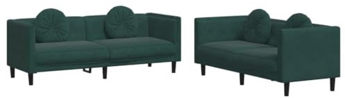 vidaXL Sofagarnitur 2-TLG., Couch Sofa für Wohnzimmer, Loungesofa Polstersofa mit Kissen, Couchgarnitur Sitzmöbel, Modern, Dunkelgrün Samt