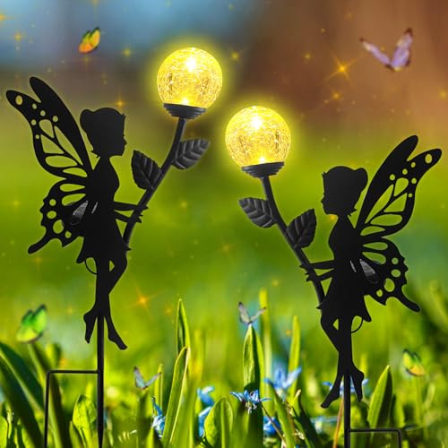 Lets Joy Lot de 2 Lampe Solaire Exterieur Jardin, Lampes Solaires Extérieur, Étanche Lampes pour Jardin, Fée LED Boule de Verre Lumière Decorative Pelouse