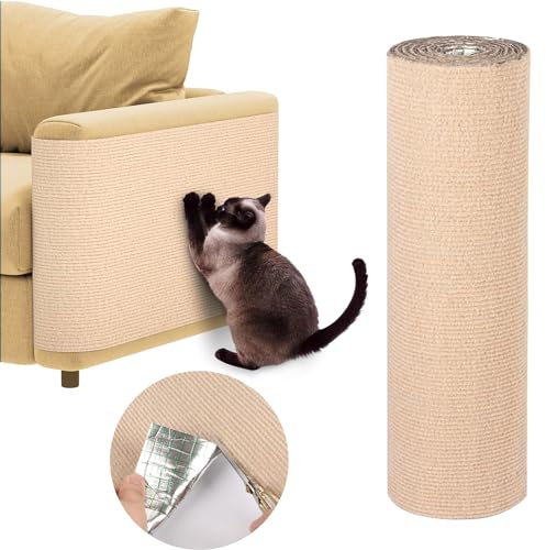 Pipihome Tappetino Tiragraffi per Gatti, 200 * 40cm Tiragraffi Divano, Tiragraffi Gatto, Tappetino Antigraffio per Gatti DIY Autoadesivo, Tiragraffi per Gatti, Protezione Divano Graffi Gatto