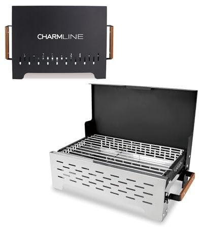 Charmline 42 * 33cm Barbacoa de Carbón Portátil Plegable, Barbacoa Carbon Pequeña Para Uso en Exteriores,Parrilla de Barbacoas Para Camping, Picnics, Jardines y Fiestas en La Playa, Negro