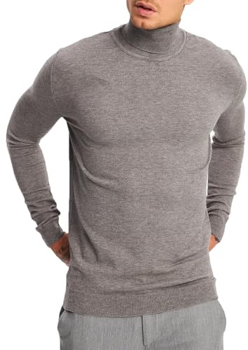 Leif Nelson Maglione da uomo a collo alto, leggero con collo alto, elegante maglione per autunno e inverno, maglione da uomo per il tempo libero e il lavoro, grigio., M