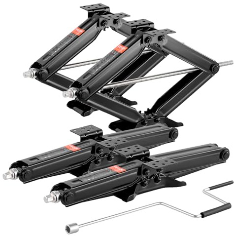 VEVOR 4 Pezzi RV Cric a Forbice, con Manovella, Base, Livella a Bolla d'Aria, Stabilizzatore Livellamento 103-595 mm, Cric Stabilizzatore Sollevamento di Altezza Carico max. 4082 kg
