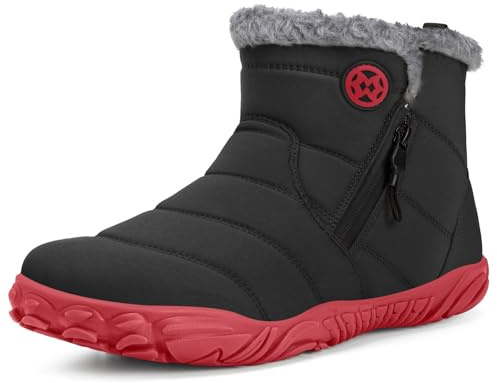 Stivali Barefoot da Neve Invernali Uomo Donna, Nero Rosso, 40 EU