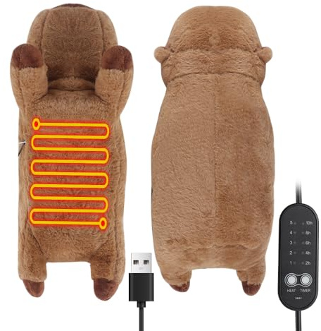 KBIBCK Pad riscaldante elettrico per alleviare il dolore mestruale, 48 cm, cuscino termico in peluche Capybara, alimentato tramite USB, riscaldamento mestruale, cuscino termico imbottito a forma di