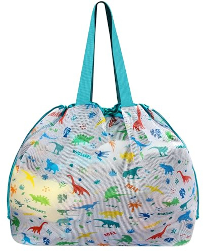 LAHAQIQI XXL Dinosaurier Mesh-Netztasche für Strandspielzeug mit Kordelzug, Falbar Leichtgewicht & Praktisch für Schwimmbad, Reisen & Sommer-Essentials für Frauen und Kinder (Dino Grün)