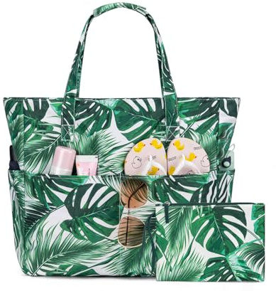 KABAQOO Sac de Plage XXL Famille avec Fermeture Éclair et Compartiment Humide Sac Cabas Piscine Femme Grand Multipoches