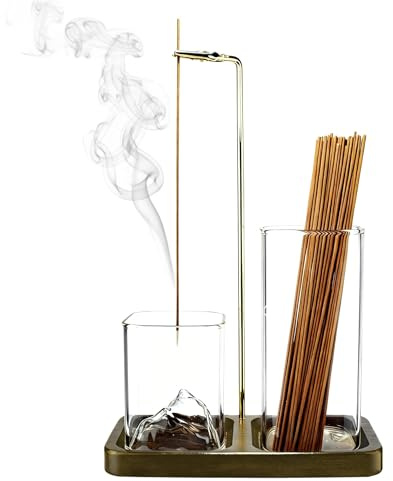 Incense Holder, Modern Wooden Incense Holder for Sticks with Removable Mountain Glass Ash Catcher, Luxury Incense Burner for Incense Burner for Meditation Yoga Spa Room Decor(A)