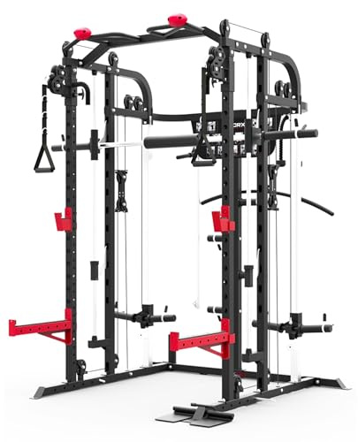 Toorx [ASX-90 All-In-One Rack] Smith Machine + Dual Pulley Regolabile, Power Rack Con J-Cups E Safety Spotter, Barra Trazioni Multipresa, Carico Dischi Ø50/Ø25, Max Load 135 Kg, Home Gym