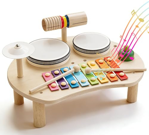 Kids Drum Kit, Wooden Kids Drum Set for Toddlers,Musical Percussion Instruments for Kids, Montessori Educational Musical Toys, Ages 3-5 - Musical Toys Birthday Gift for Girls Boys