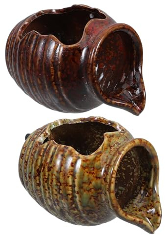 ZUNOXAZ Mini Ceramic Garden Waterfall Jar 2pcs Set, Indoor Tabletop Fountain Water Circulation and Aeration, Tank Decor for Home and Patio