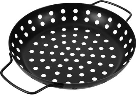 Toddmomy Cesta para Parrilla de Barbacoa Redonda de 9 Pulgadas Antiadherente, Bandeja con Orificios Grandes de Acero Duradero para Asar al Aire Libre, Sartén Portátil para Utensilios