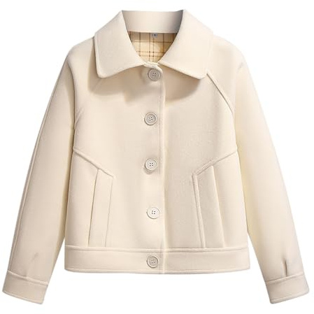Generisch 2026 Chaqueta corta de mezcla de lana de moda para mujer, abrigo casual versátil para todas las estaciones, Blanco, M