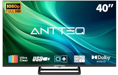 Antteq 40 Inch TV, FHD TV Central Stand Design 1080P Freeview HD Dolby Audio DVB T2/S2 LED Television, HDMI USB Media Player Monitor PS5 Xbox, Standard Nonsmart TV Small Screen for Bedroom Black