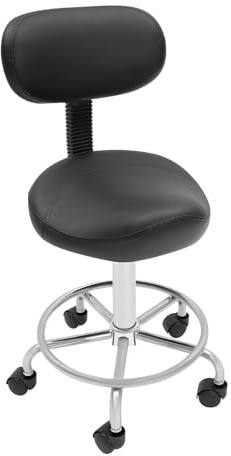 Sadelpall, sadelstol med ryggstöd, 45–59 cm höjd lyftområde, ergonomisk rullpall, läkarpall, arbetspall, praktipall roterande pall, lyftsadelpall max. Lastkapacitet 150 kg, för kontor spa