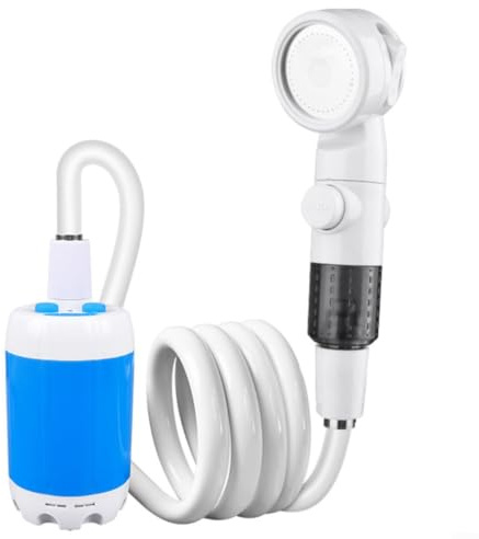Evenoonest Bomba de ducha portátil para camping, recargable, rociador de cabezal de ducha al aire libre con manguera, 5000 mAh, potencia de doble caudal para caravanas, viajes, duchas de playa, 1