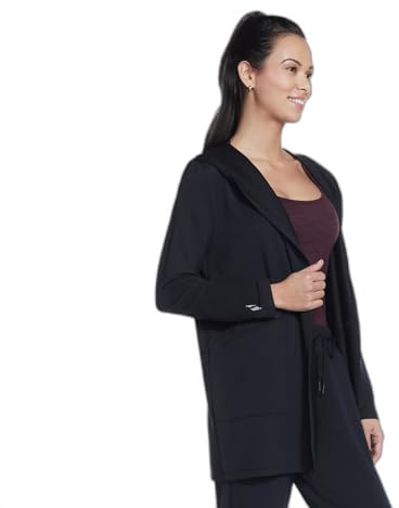 Skechers Women's Skechluxe Restful Hoodigan Hooded Cardigan, Black, X-Large