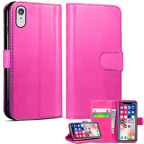 Mobile Stuff iPhone XR Leather Wallet Case - Folio Flip Book Cover with Magnetic Clasp Closure - Adjustable Viewing Stand (iPhone XR, Pink)
