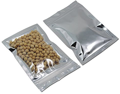 100 sacchetti in pellicola mylar da 12 x 20 cm, con chiusura a cerniera, richiudibili sul davanti, richiudibili, sigillati a caldo per alimenti, riutilizzabili, con chiusura lampo, con finestra