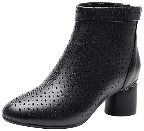 Jamron Femmes Élégant Bloc Talon Bottines Respirant Évidé Été Bottes Chukka Escarpin