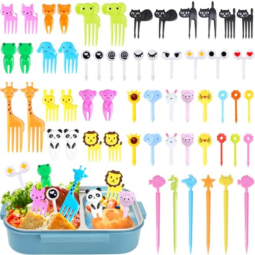 156PCS Animal Food Picks for Kids Bento Box Accessories, FATLODA Fun Kid Food Picks, Cute Fruit Toothpicks for Kids Lunch Accessories, Reusable Lunchbox Pick for Kid Toddler