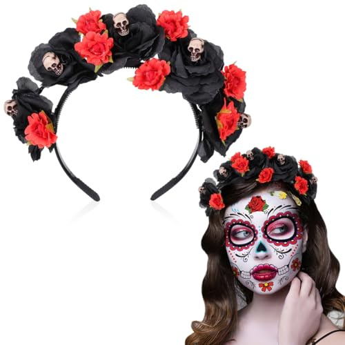 Minkissy De dödas dag pannband mexikansk blomma skalle krona hårring cosplay fest huvudbonader halloween huvudbonad kostym för flickor kvinnor damer