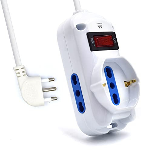 Ewent EW3918 Multipresa Ciabatta Elettrica 3 Posti, 2 prese Ita 10/16A+1Schuko, protezione Sovraccarico Sovratensione 250V/2500W spina Italiana 10A cavo 1.5m, Bianco