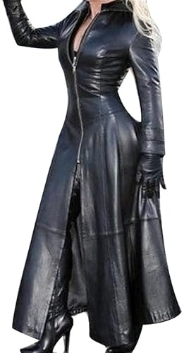 SKYWPOJU Dames PU Robe en Cuir d'hiver À Manches Longues Élégante Robe Droite Robe Crayon Robe Clubwear Robe De Cocktail Robes De Soirée en Laque De Cuir De Latex