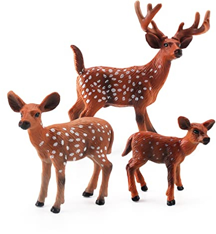 WONWONTOYS Forest Wildlife Toy Set White Tailed Deer Figures Spotted Deer Whitetail Christmas Scene decorationCake Decoration Children's Cognitive Toys