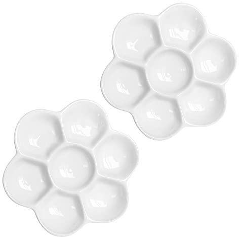 Pirhosigma 2 pcs 3.4/8.6 cm Diameter Flower Paint Palette Glazed Watercolor Painting Mixing Ceramic Palette