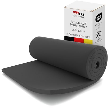 Frankenschaum Schaumstoffplatte RG26/35F - Schallschutz für Studio, Podcast & Gaming - DIY Polster- & Dämmplatte zum einfachen Zuschneiden - 200x100x8 cm - Anthrazit