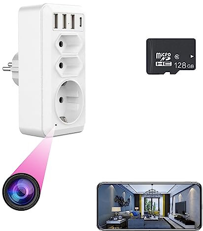 Firstoy Caméra cachée, Prise UE avec 3 Interface USB et Port de Type C, Adaptateur HD WiFi UE avec Vision Nocturne et Fonction de visualisation à Distance, Surveillance pour la sécurité intérieure