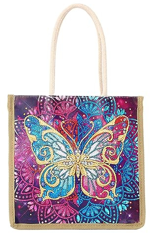 JAWSEU DIY diamantmålning användbar handväska, diamantmålningssats, tote, strass, målning, vikbar, kanvas, trendig handväska för kvinnor, shoppingväska för resor, picknick