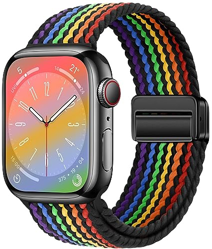 Qimela Sportband kompatibelt med Apple Watch Band 38 mm 40 mm 41 mm 42 mm 44 mm 45 mm 46 mm 49 mm kvinnor män magnetiskt stretchigt flätat sportband för iWatch-serien
