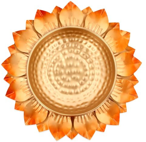 Metal Urli Bowl Diwali Diya Decoration for Tea Lights Floating Candles Flowers Holder Paan Urli Traditional Indian Festival Navratri Decorative for Home Wedding Table Décor Gift (Orange - Large)