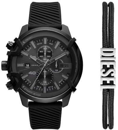 Diesel Herrenuhr Griffed Quarz/Chrono Uhrwerk 48 mm Gehäusegröße mit einem Silikonarmband DZ4650SET